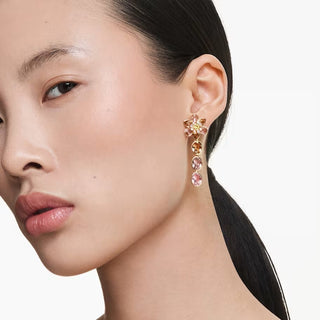 Idyllia drop earrings, Mixed cuts, Flower, Multicolored, Gold-tone plated 5732381