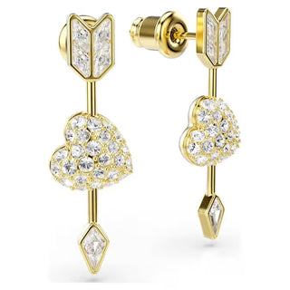 Swarovski Idyllia drop earrings, Mixed cuts, Heart with arrow, White, Gold-tone plated 5737295