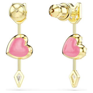 Swarovski Idyllia drop earrings, Mixed cuts, Heart with arrow, White, Gold-tone plated 5737295