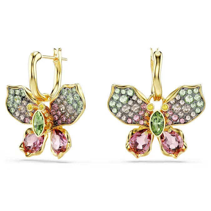 Swarovski - Idyllia drop earrings, Mixed cuts, Pavé, Butterfly, Multicolored, Mixed metal finish - 5709953