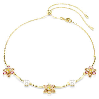 Idyllia necklace, Crystal pearl, Mixed cuts, Flower, Multicolored, Gold-tone plated 5732388