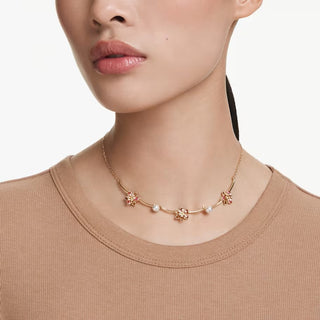 Idyllia necklace, Crystal pearl, Mixed cuts, Flower, Multicolored, Gold-tone plated 5732388