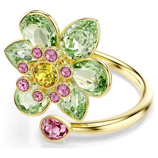 Swarovski - Idyllia open ring, Mixed cuts, Flower, Green, Gold-tone plated 5720297