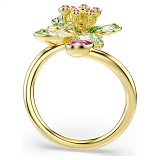 Swarovski - Idyllia open ring, Mixed cuts, Flower, Green, Gold-tone plated 5720297