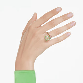 Swarovski - Idyllia open ring, Mixed cuts, Flower, Green, Gold-tone plated 5720297