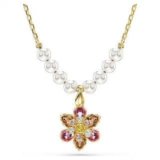 Idyllia pendant, Crystal pearl, Mixed cuts, Flower, Multicolored, Gold-tone plated 5723140