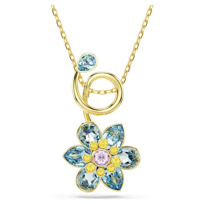 Swarovski - Idyllia pendant, Mixed cuts, Flower, Blue, Gold-tone plated 5709029