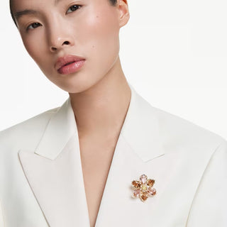 Idyllia pendant and brooch, Mixed cuts, Flower, Multicolored, Gold-tone plated 5735227