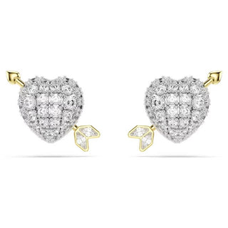 Swarovski Idyllia stud earrings, Mixed cuts, Heart with arrow, White, Mixed metal finish 5737298