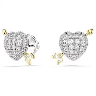 Swarovski Idyllia stud earrings, Mixed cuts, Heart with arrow, White, Mixed metal finish 5737298