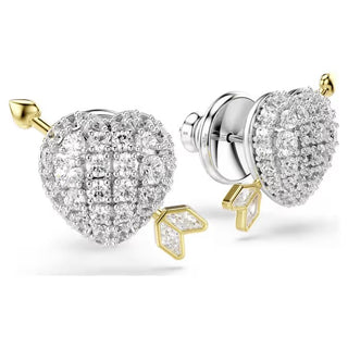 Swarovski Idyllia stud earrings, Mixed cuts, Heart with arrow, White, Mixed metal finish 5737298