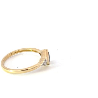 10K Yellow Gold London Blue Topaz and Diamond Ring, size 7