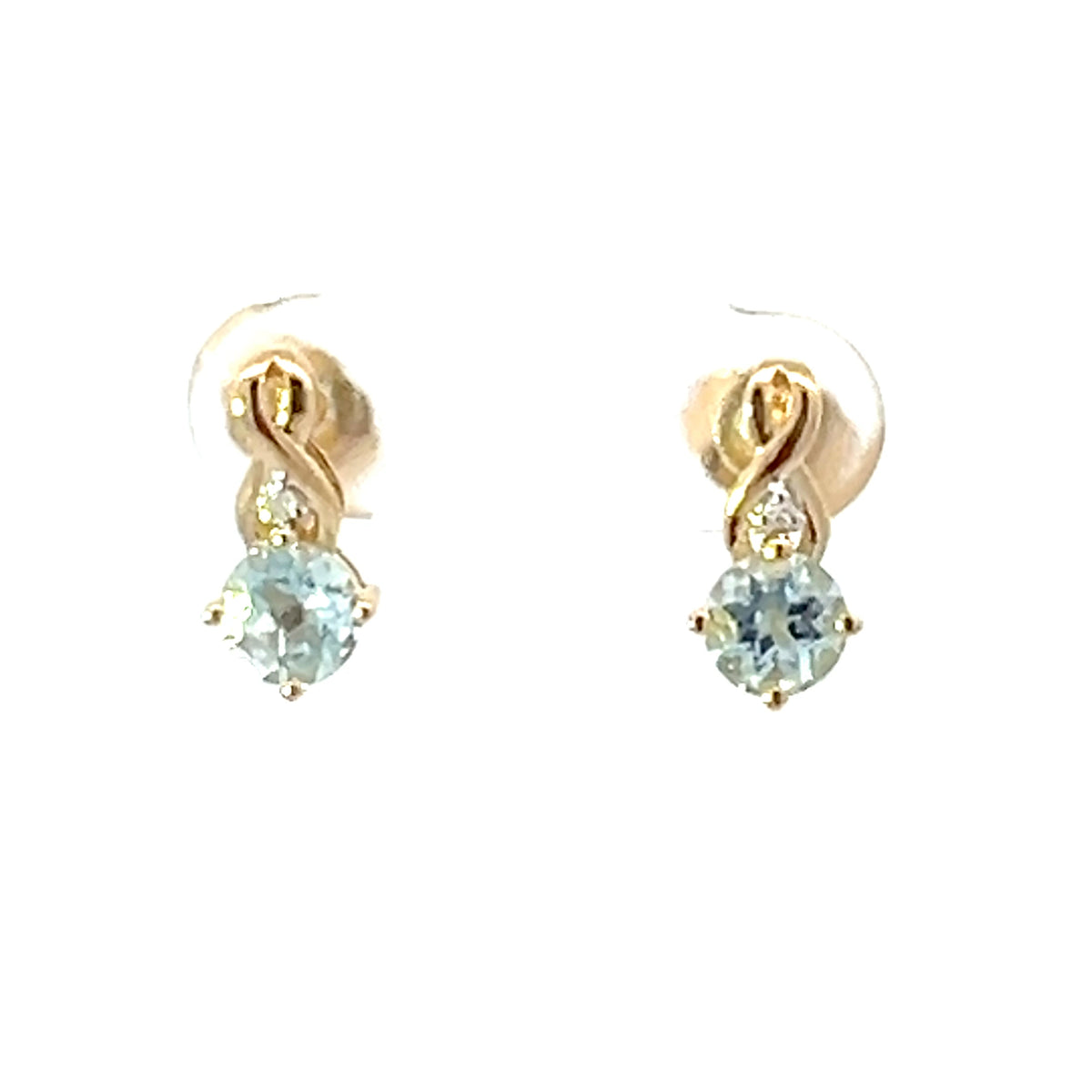 Pendientes de oro amarillo de 10 quilates con diamantes y aguamarina