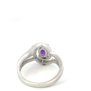 Anillo de plata de ley con amatista y diamantes, talla 6