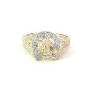 Anillo para caballero en forma de herradura de diamantes de 0,10 quilates en oro amarillo de 10 quilates, talla 10