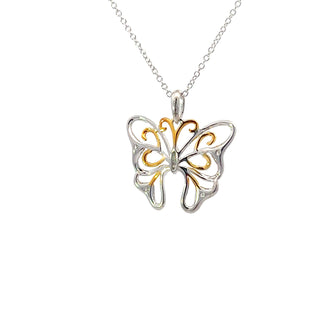 Colgante de mariposa con diamantes de 0,02 quilates en oro de 10 quilates en dos tonos, 18"