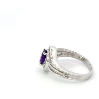 Anillo de plata de ley con amatista y diamantes, talla 6