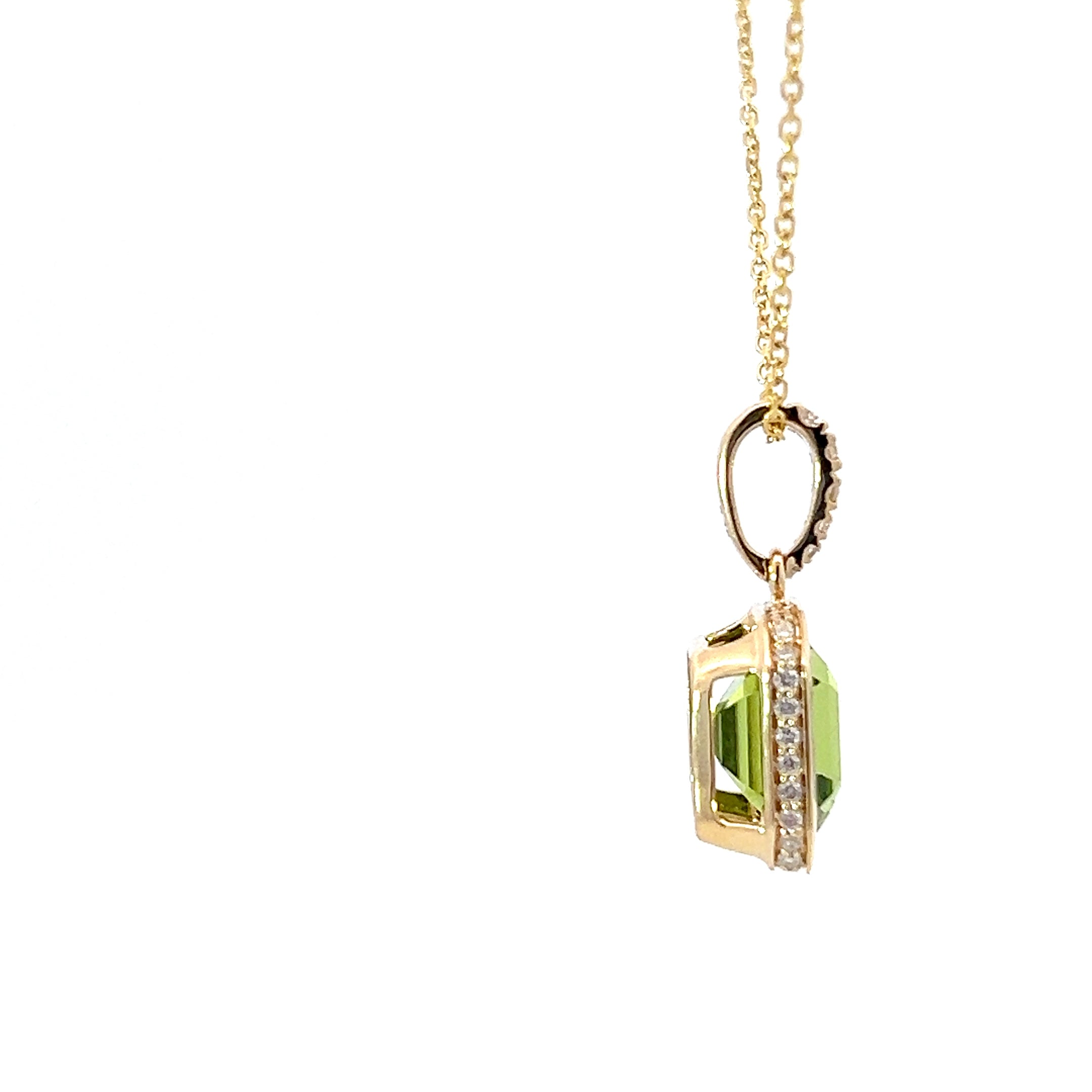 14K Yellow Gold 2.41cttw Peridot and 0.16cttw Diamond Necklace - 18 Inches