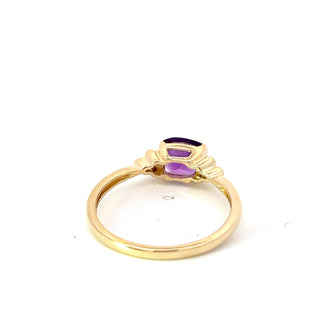 Anillo de oro amarillo de 10 quilates con amatista y diamantes, talla 6