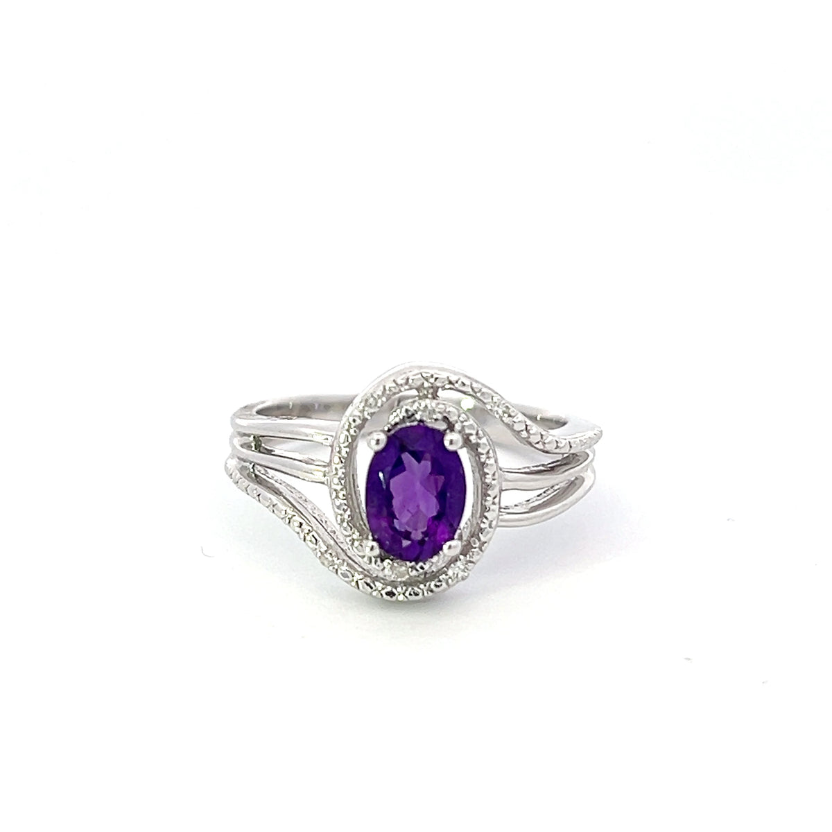 Sterling Silver Amethyst and Diamond Ring, size 6