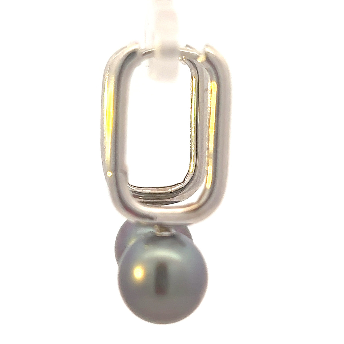 10K White Gold Tahitian Pearl Drop / Dangle Huggie Earrings