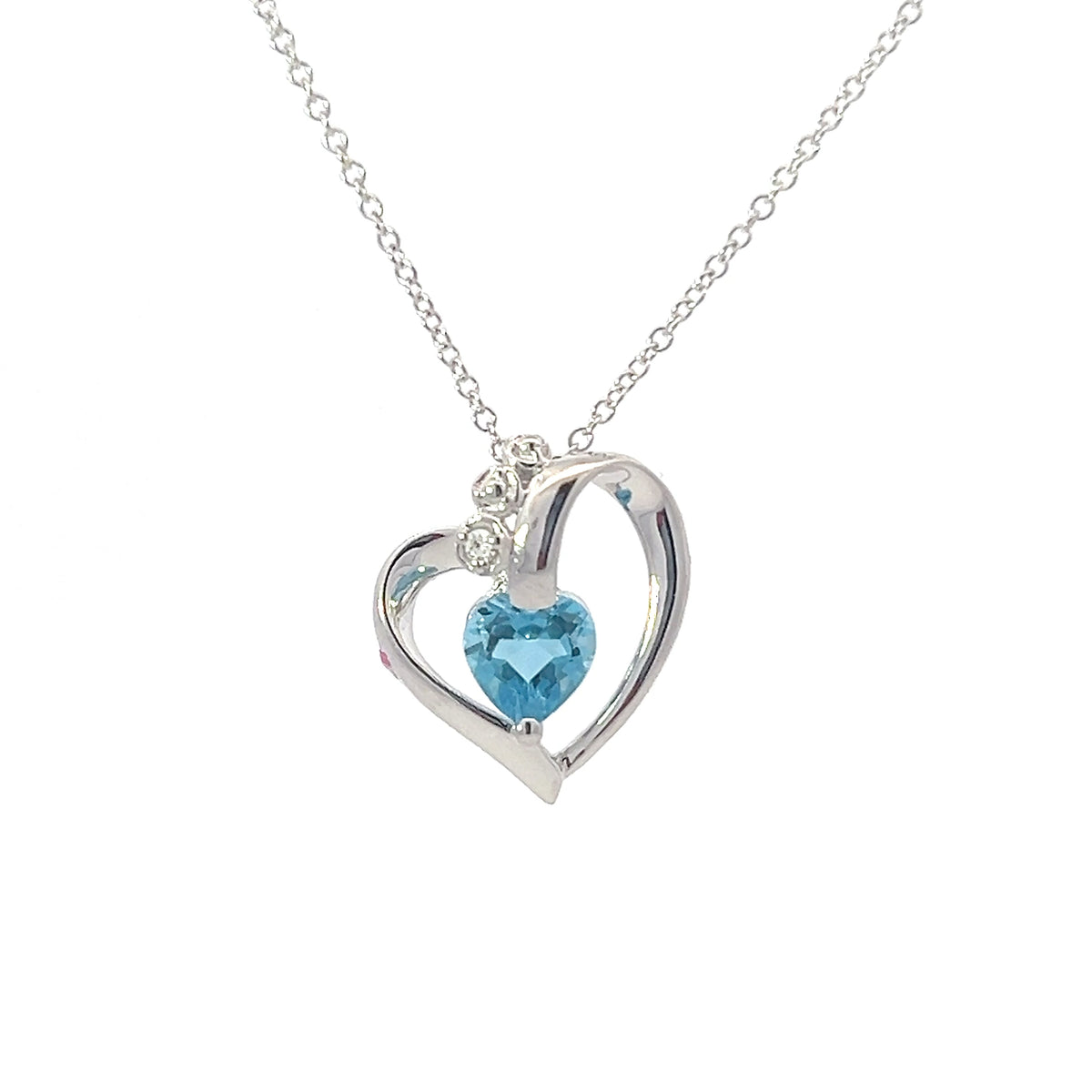 Collar de oro blanco de 10 quilates con topacio azul y corazón de diamantes de 0,005 quilates - 18 pulgadas
