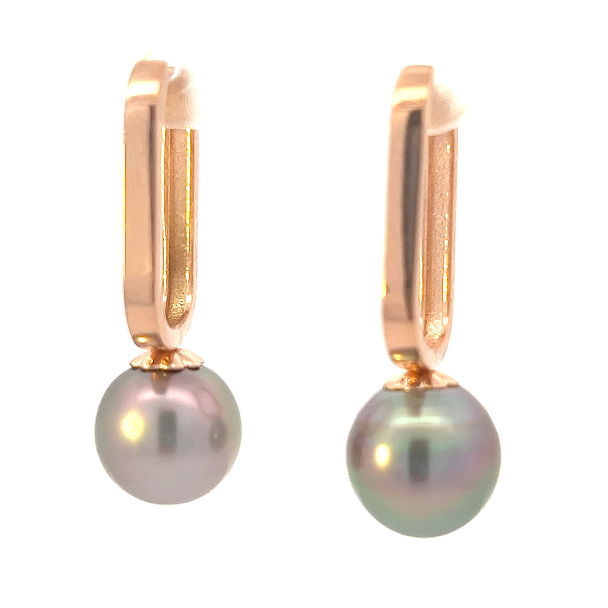10K Rose Gold Tahitian Pearl Drop / Dangle Huggie Earrings