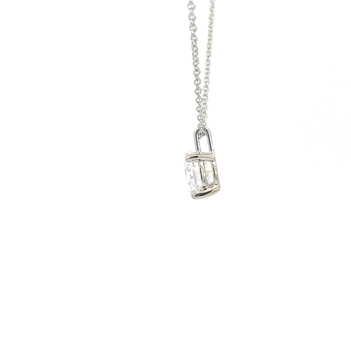 14K White Gold 1.50cttw Lab Grown Diamond Solitaire Necklace with Rolo Chain (Lobster Clasp) - Adjustable 16 - 18 Inches