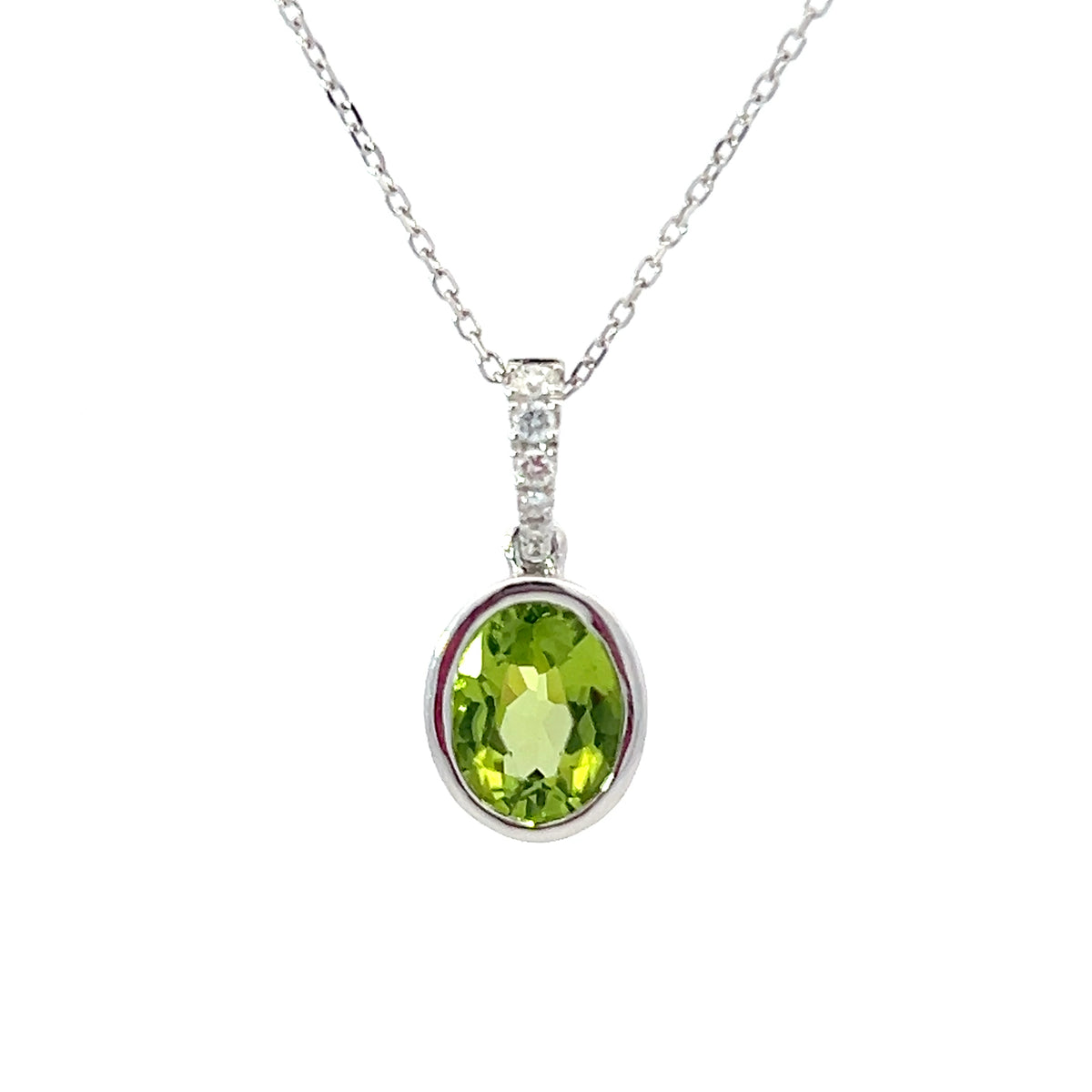 Collar de oro blanco de 14 quilates con peridoto de 1,35 quilates y diamantes de 0,06 quilates - 18 pulgadas