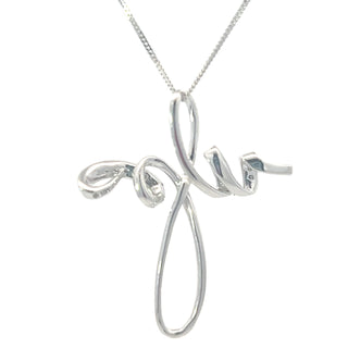 10K White Gold 0.06 cttw Diamond Cross Pendant, 18"