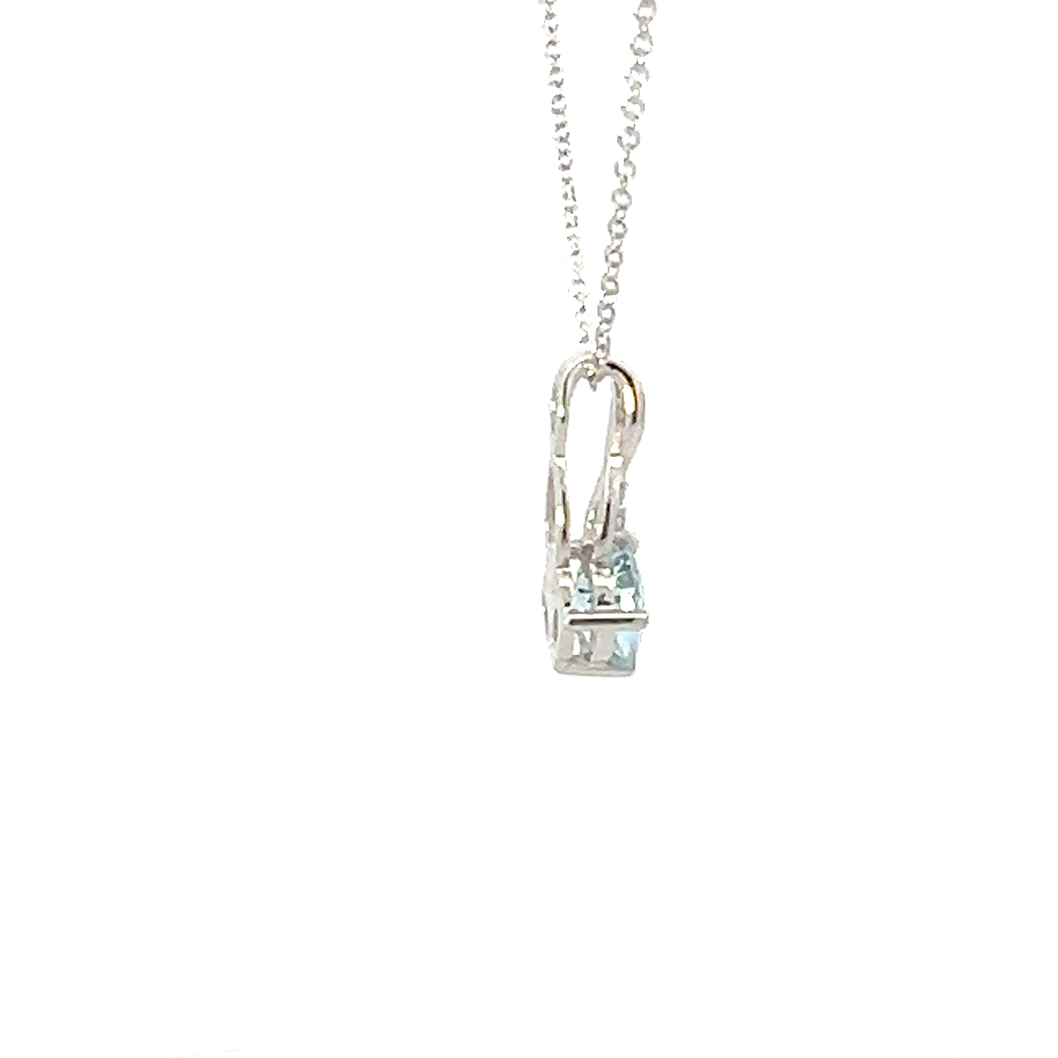 10K White Gold 5.0mm Round Cut Aquamarine & 0.01cttw Diamond Pendant - 18"