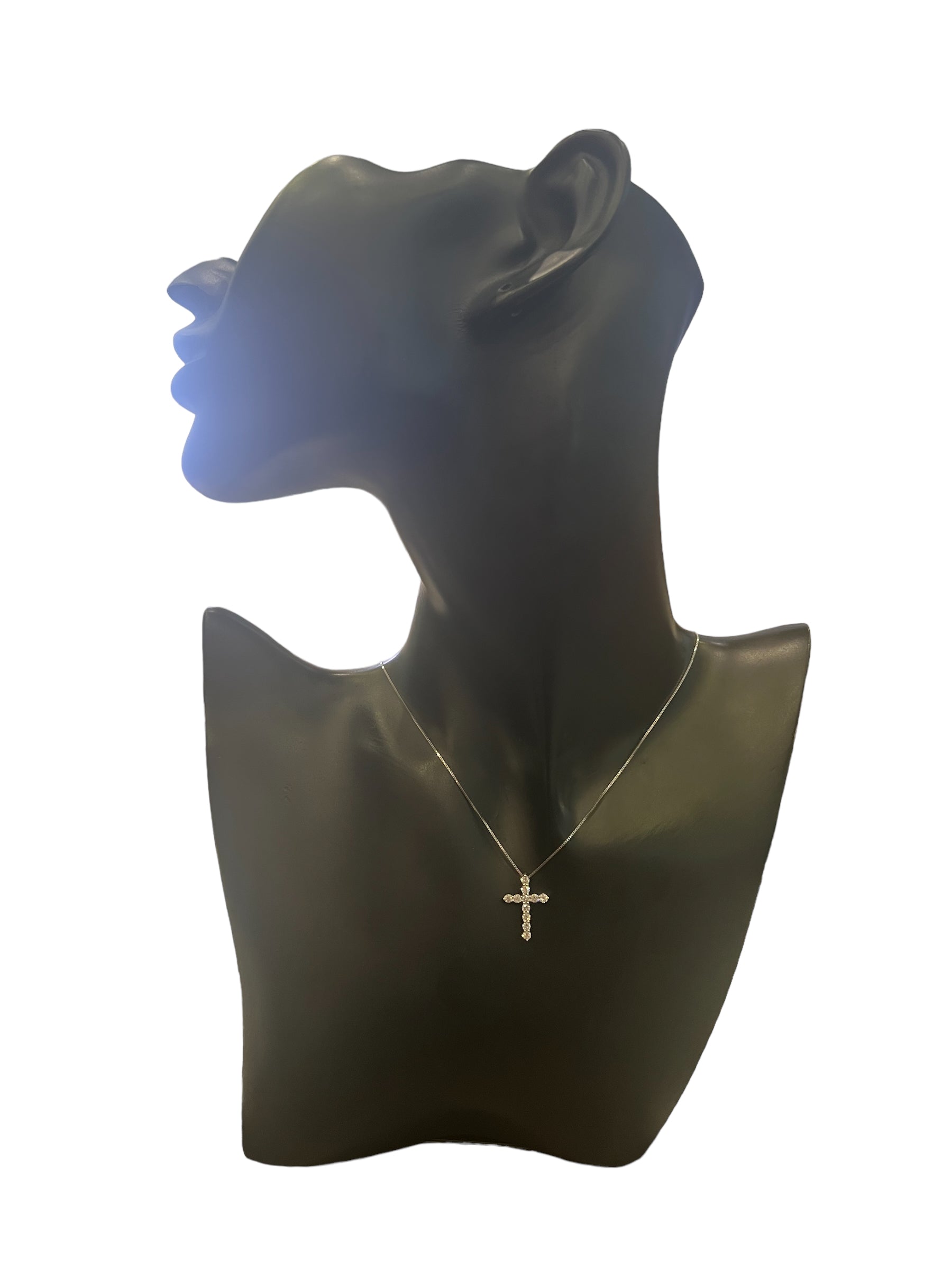 10K White Gold 0.50 cttw Diamond Cross Pendant, 18"
