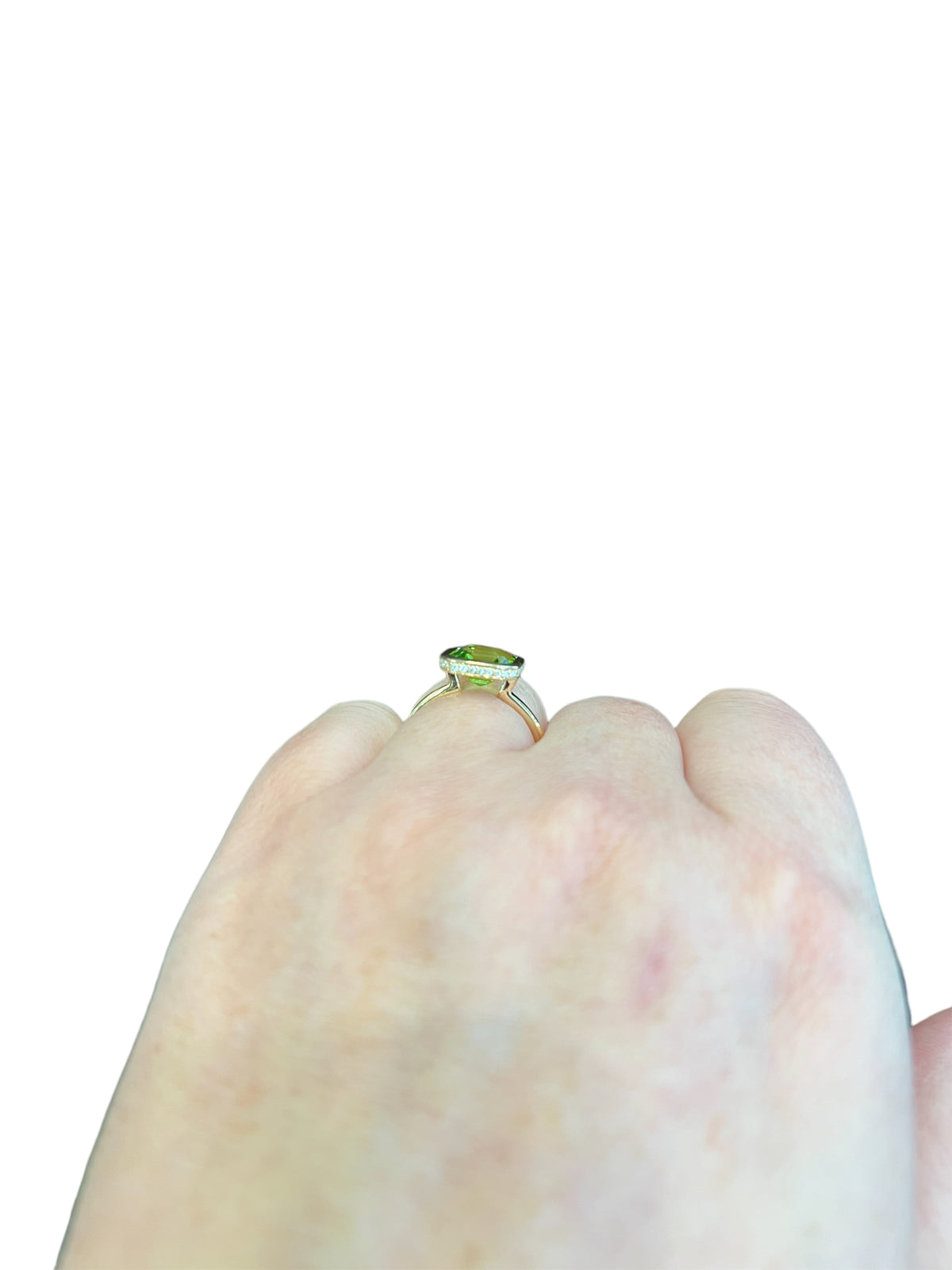 14K Yellow Gold Peridot and Diamond Ring - Size 7