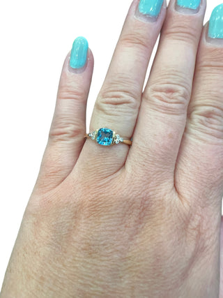 10K Yellow Gold 1.15cttw Swiss Blue Topaz and 0.03cttw Diamond Ring