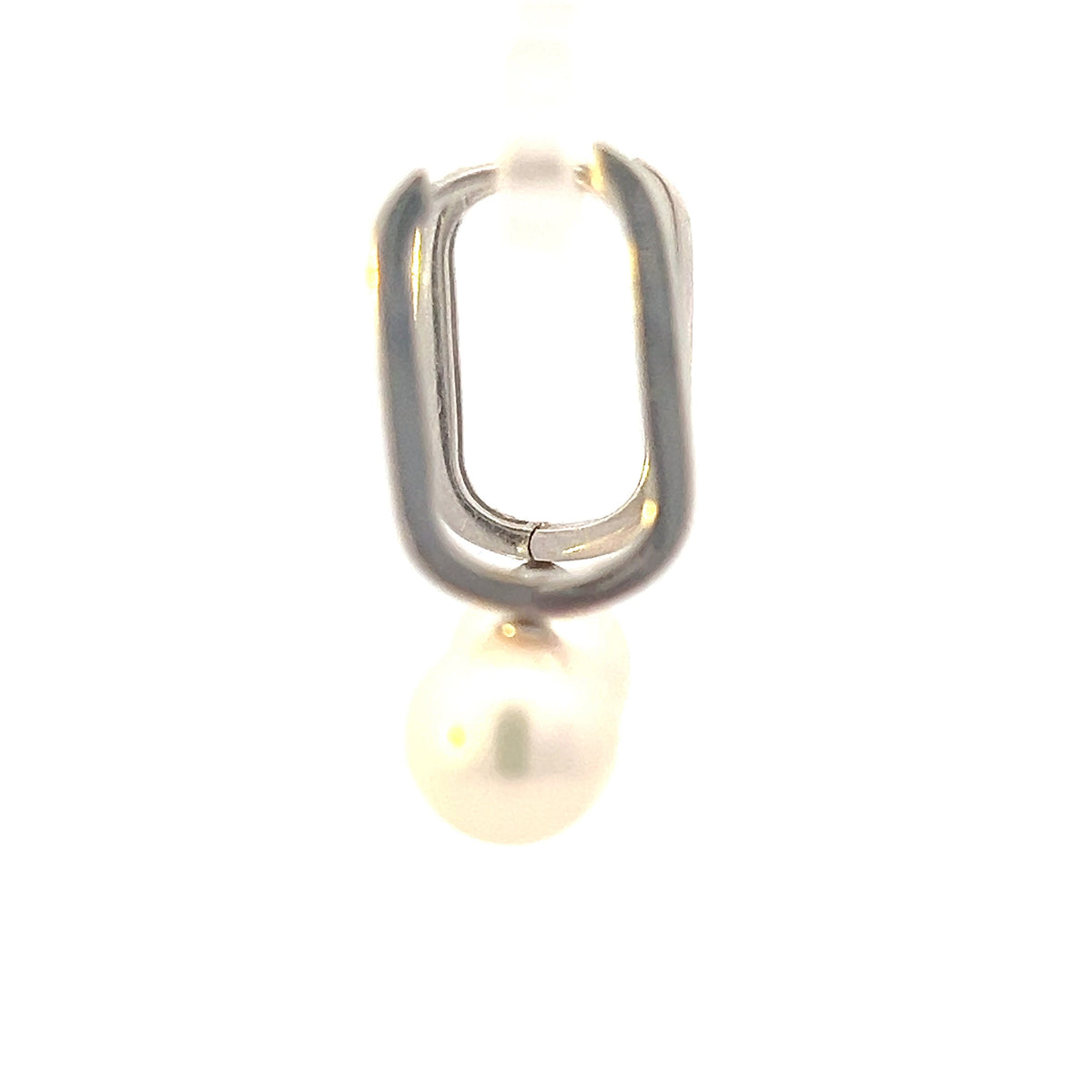10K White Gold Cultured Pearl Drop / Dangle Huggie Earrings