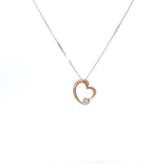 Colgante en forma de corazón con diamantes de 0,01 quilates en oro blanco y rosa de 10 quilates, 18"