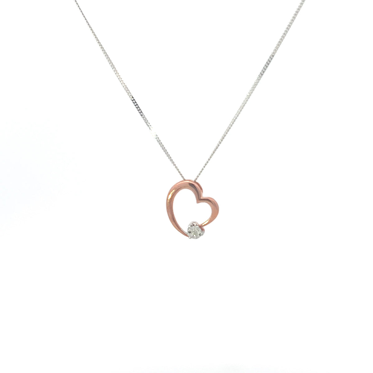 10K Rose &amp; White Gold 0.01cttw Diamond Heart Pendant, 18&quot;