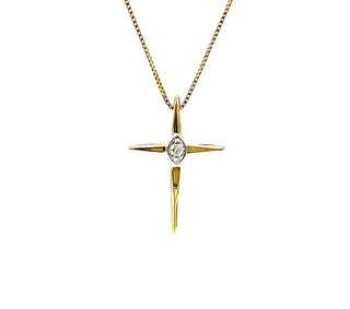 Colgante de cruz de diamantes de 0,015 quilates en oro amarillo de 10 quilates, 18"