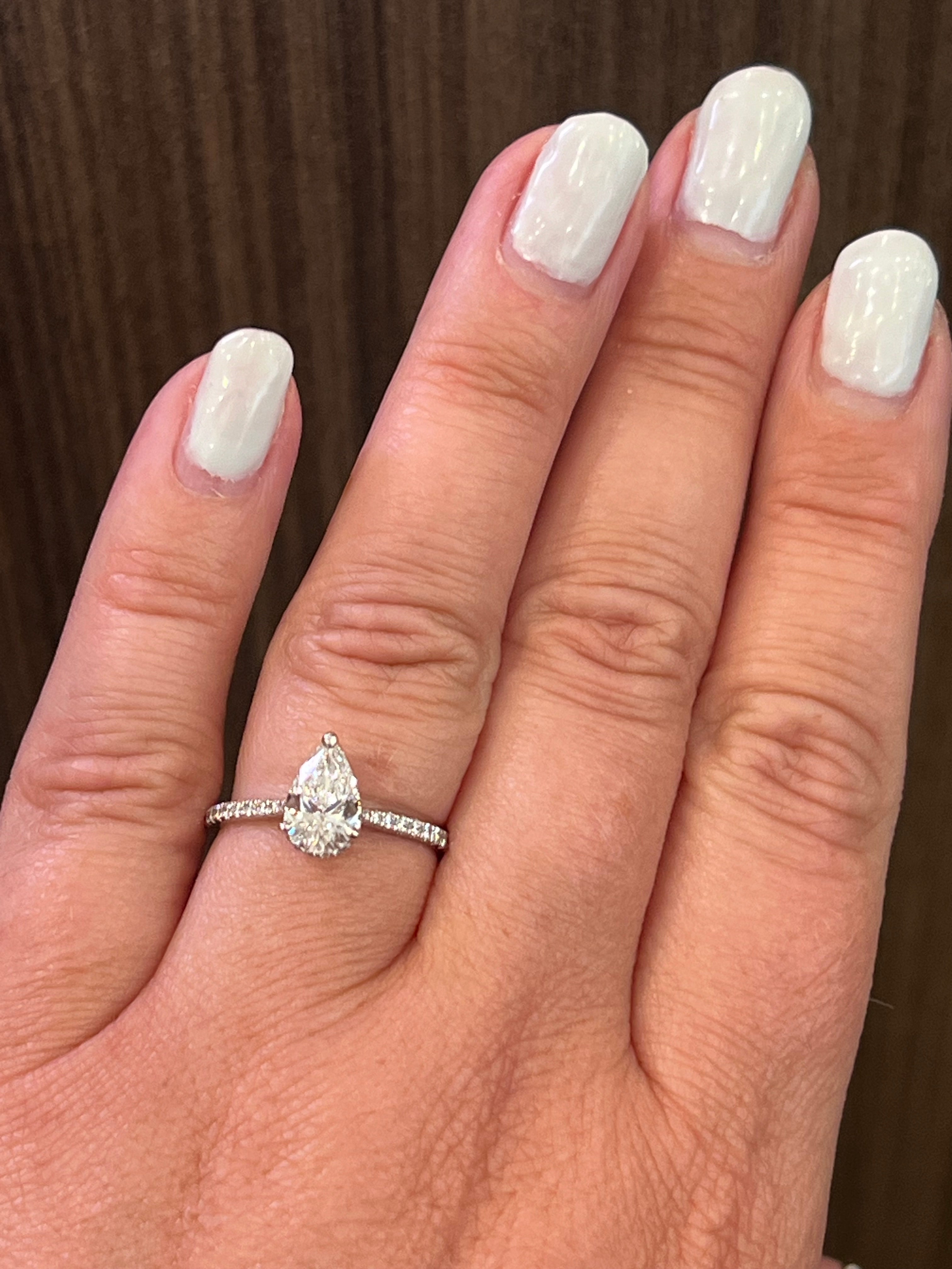 18K White Gold 1.25cttw Pear Shape and Hidden Halo Lab Grown Diamond Engagement Ring - 4.5