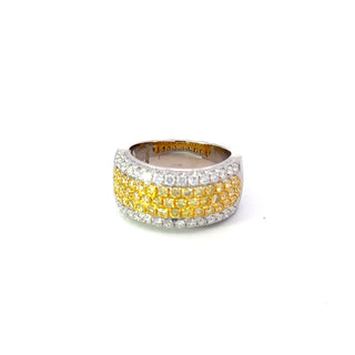 Anillo elegante de oro blanco de 18 quilates con diamantes amarillos y blancos - talla 6,5
