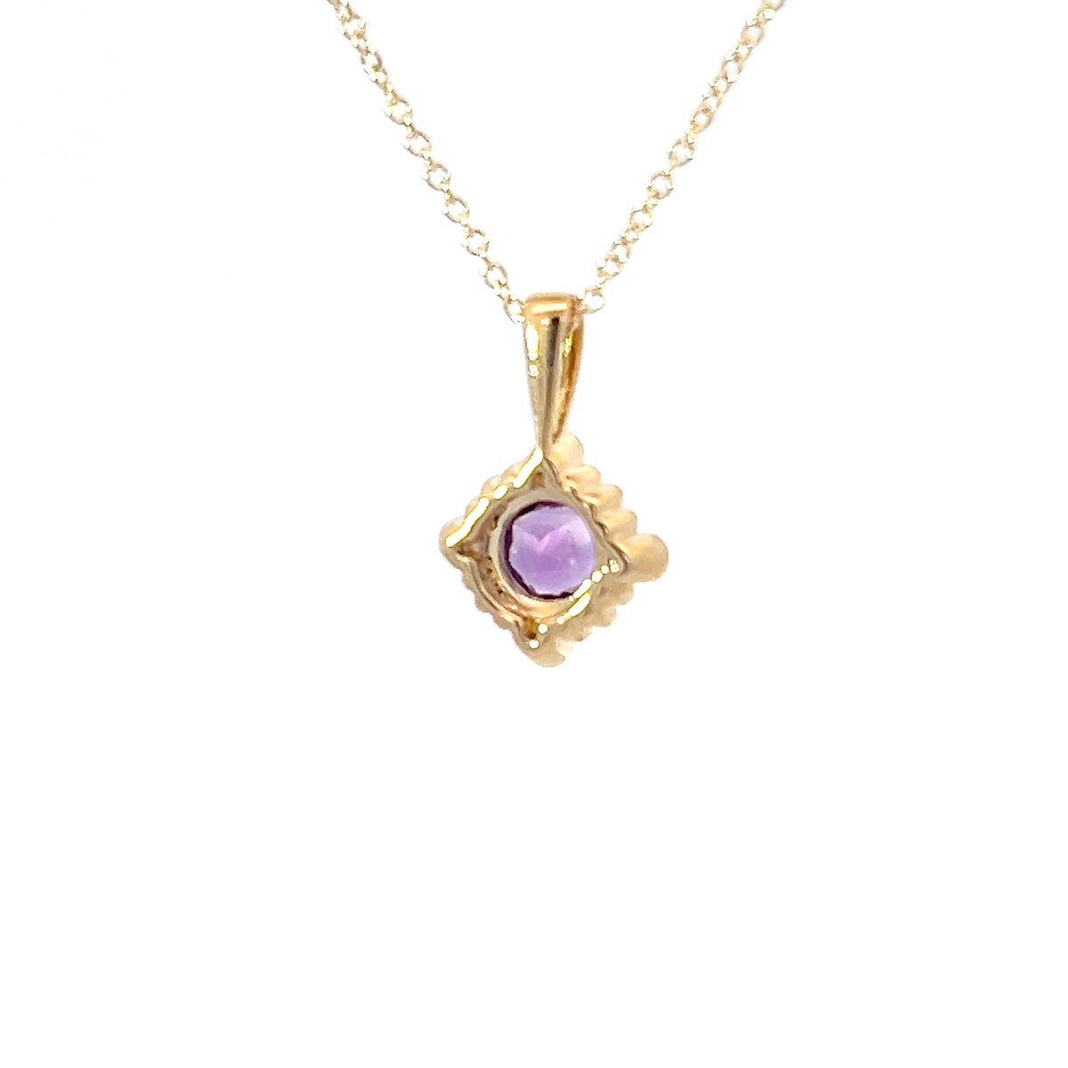 10K Yellow Gold Amethyst and Diamond Pendant - 18 inches