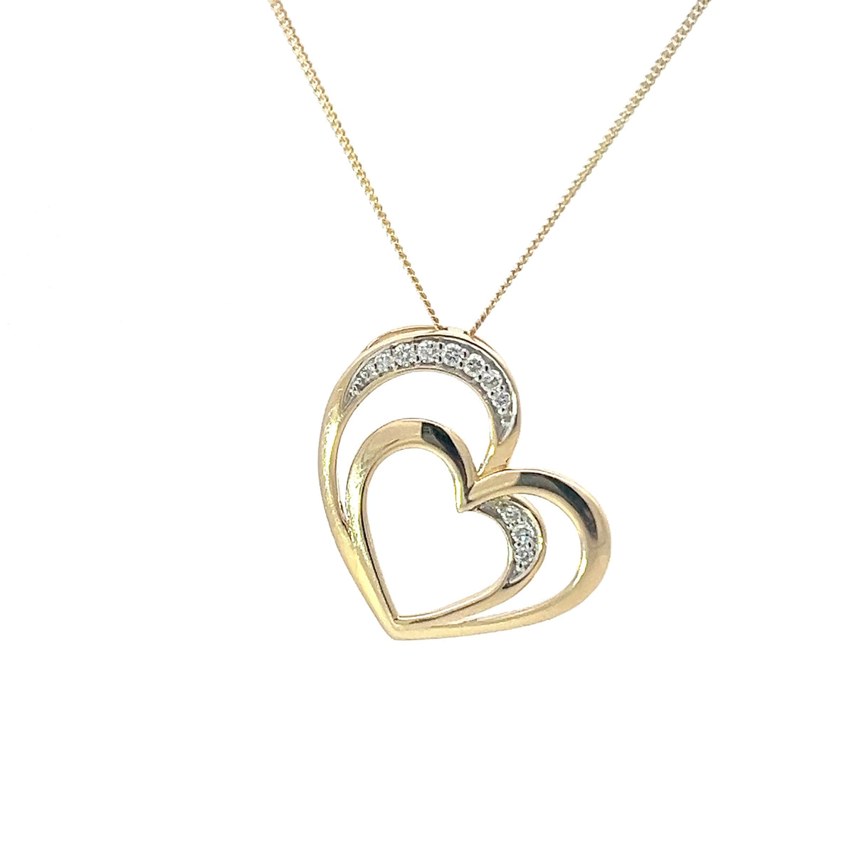 10K Yellow Gold 0.068cttw Diamond Heart Pendant, 18&quot;