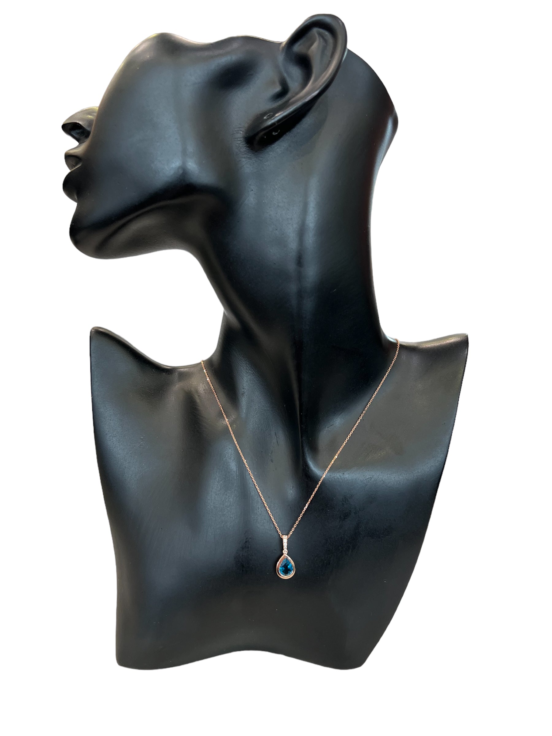 14K Rose Gold Blue Topaz & Diamond Pendant, 18"