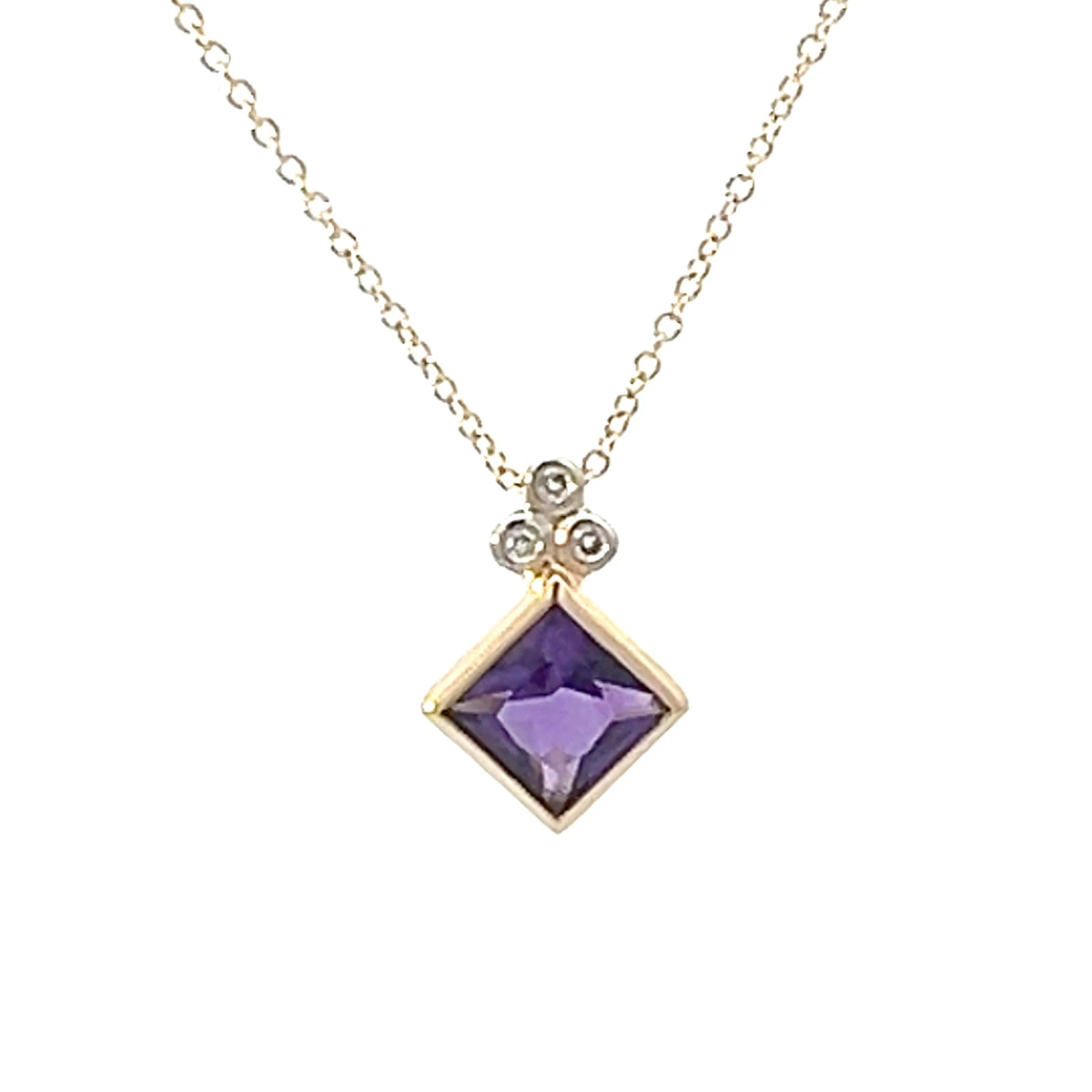 10K Yellow Gold Amethyst and Diamond Necklace - 18 Inches