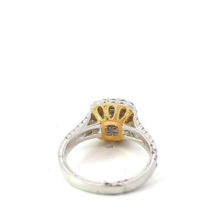 Anillo elegante de oro blanco de 14 quilates con diamantes amarillos y blancos - tamaño 6,5