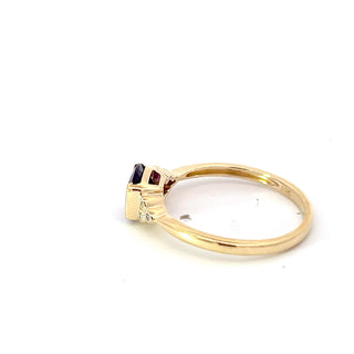 Anillo de oro amarillo de 10 quilates con amatista y diamantes, talla 6