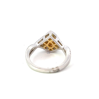 Anillo elegante de oro blanco de 18 quilates con diamantes amarillos y blancos - talla 6,5
