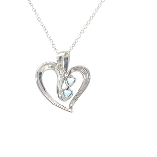 Collar de oro blanco de 10 quilates con topacio azul suizo y corazón de diamantes - 18 pulgadas