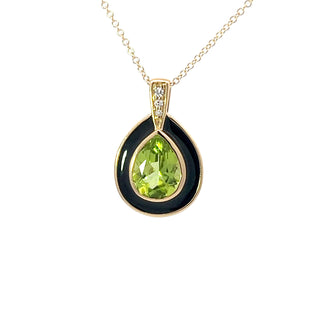 Colgante de peridoto y diamante en oro amarillo de 10 quilates - 18 pulgadas