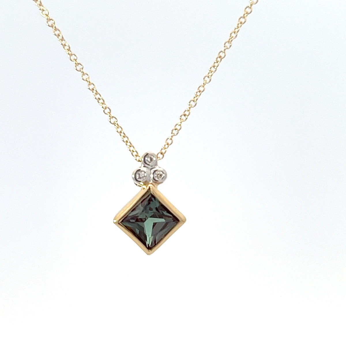 10K Yellow Gold Created Alexandrite and Diamond Necklace - 18 Inches